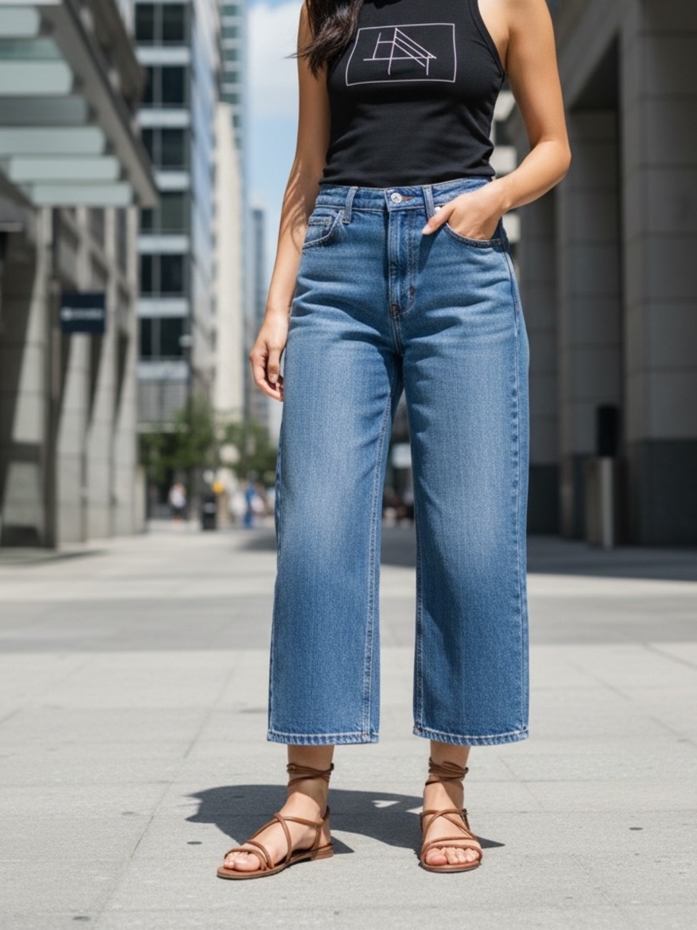 Noisy May Medium Blue Cropped Straight-Leg Jeans